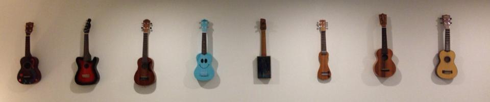ukuleles on the wall